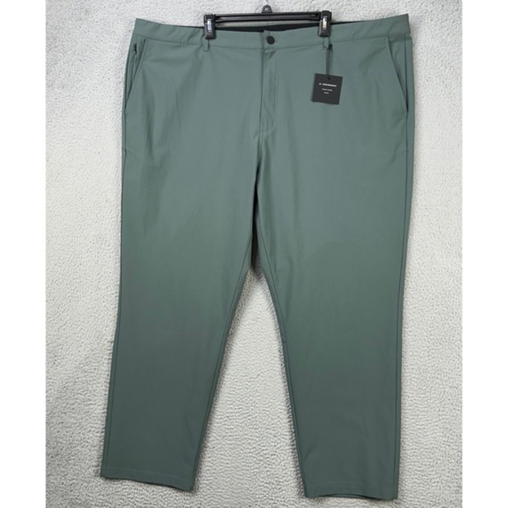 01.Algo Mens Chino Golf Pants 44 Green Performance Tech Pocket Straight Leg NEW